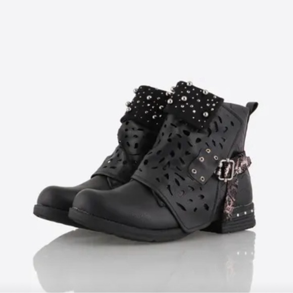 Unique Balin Black Leather Ankle Boots Size 7 Cool Design Concert Rock - Picture 9 of 16